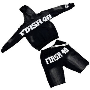 Ensemble de survêtement pour homme personnalisé, qualité supérieure, effet délavé, deux pièces, short de jogging, pour un style décontracté d'automne - Product Image 1