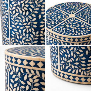 Handcrafted <b>Blue</b> Inlay Cylindrical <b>Storage</b> <b>Box</b> Decorative Home Decor Organizer Wholesale OEM ODM Custom - Product Image 4