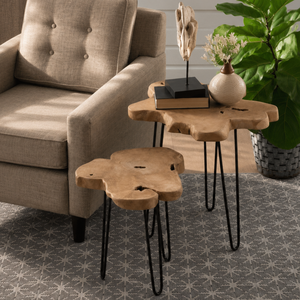 ARTERRA Premium Luxury Teak Slice <b>Table</b> Modern <b>Nesting</b> Coffee <b>Table</b> Metal Hairpin Leg Accent <b>Table</b> for Home - Product Image 5