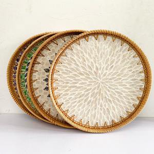 Plateau de service rond en rotin fait à la main, fabriqué au Vietnam, pour bonbons, collations, incrustations de nacre, plateau alimentaire en bambou, panier à fruits - Product Image 2