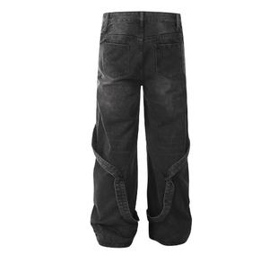 Pantalones Vaqueros Cargo de Cintura Alta para Hombre, Corte Holgado, Lavado a la Piedra, Color Negro, Estilo Casual, Pierna Ancha, Estilo Otoñal - Product Image 2
