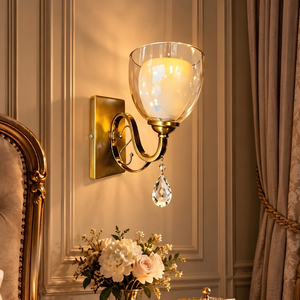 Estelle French Luxury Gold Wall <b>Lamp</b>, Dual Layer <b>Glass</b> Sconce with Curved S-Arm for Living Room Vanity - Product Image 1