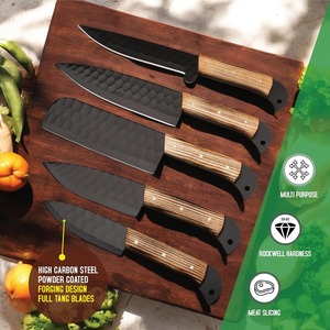5PCS Viking Art Carbon Steel <b>Kitchen</b> <b>Knife</b> Set Handmade Chef <b>Knives</b> Ambidextrous Professional Cooking Wood Handles <b>Sharp</b> Durable - Product Image 3