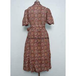 Indian Cotton Floral Block Print <b>Dress</b> Button Down <b>Dress</b> Women's Dressing Gown Casual <b>Dress</b> Print Women short Sleeve Long Length - Product Image 6