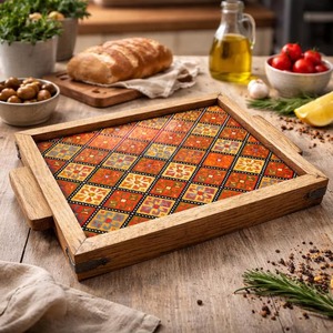 Custom Design Printed <b>Tray</b> For Kitchen Serving Printed Wood <b>Tray</b> With Natural Finish FROM India - Product Image 1