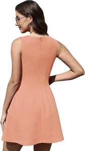 Vestido Mini sin Mangas con Cuello Redondo, Corte en A, Color Sólido, Informal, para Verano, Transpirable, Ajustado, Tejido de Poliéster - Product Image 2