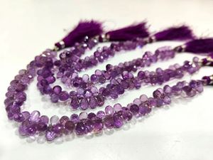 Perles facettées en améthyste violette naturelle, forme goutte d'eau, 5x7mm, brin de 8 pouces - Product Image 3