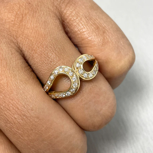 Yellow <b>Gold</b> Diamond <b>Cocktail</b> <b>Ring</b> Round Brilliant Cut Geometric Luxury Unisex Wedding <b>Ring</b> - Product Image 3