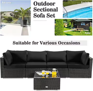 Elegant Outdoor Wicker Conversation Set <b>with</b> <b>Fire</b> <b>Pit</b> <b>Table</b> and Comfortable Grey Padded Seats for Porch Factory Price - Product Image 6