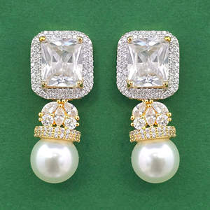 Venta al por mayor de los pendientes de circonia cúbica más vendidos con baño de dos tonos 444008 - Product Image 6