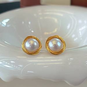 Pendientes de Nido de Pájaro Hechos a Mano de Principios de Verano, Estilo Chino Retro, Pendientes de Perlas de Agua Dulce, Accesorio de Moda Popular - Product Image 4