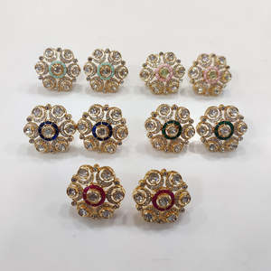 Boucles d'oreilles fines pierres Kundan et perles plaquées or - Product Image 1