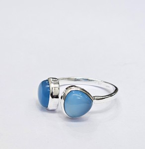Bague en argent sterling 925 avec calcédoine bleue, double pierre, style classique, ajustable, bijoux en argent, fournisseur - Product Image 2