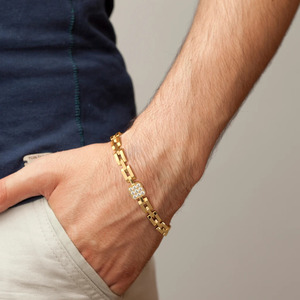 Pulsera de Cadena con Eslabones Centrales de Diamantes Cuadrados de Lujo - Product Image 4