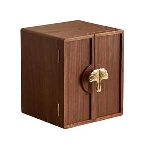 Luxury Walnut Wooden Jewelry Box Brass Leaf Handles Double Door Jewelry <b>Storage</b> Cabinet Wooden Keepsake <b>Storage</b> Organiser <b>Chest</b> - Product Image 1