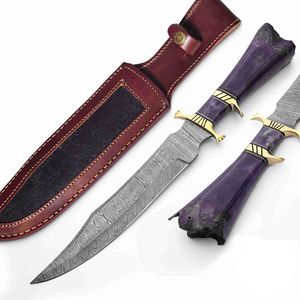 Straight Bowie Tactical Survival <b>Knife</b> Color Camel Bone Handle High Quality Damascus Steel Hunting Camping Fixed Blade <b>Knife</b> - Product Image 3