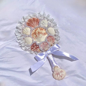 Seashell <b>mirror</b> sunburst style with pearl <b>shell</b> petals on bamboo backing premium craft, made in Vietnam - Product Image 1