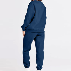 Ensemble de jogging décontracté pour femme en coton bleu marine, coupe ample, col rond, manches longues, avec poches latérales et taille élastique, idéal pour l'automne - Product Image 2