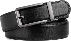 Cinturón Casual de Cuero Genuino para Hombre, Color Negro Sólido, Hebilla Rectangular Plateada, Duradero, Moldeado en una Sola Pieza, 3.5cm de Ancho, 110cm - Product Image 5