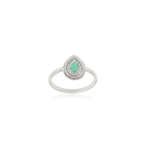 Anillo de Doble Racimo con Esmeralda y Diamantes en Forma de Pera, Oro Blanco Sólido K14, Joyería Artesanal con Piedras Preciosas, Precio de Fábrica - Product Image 6