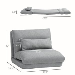 Poltrona Letto da Terra per Adulti con Schienale Regolabile in 6 Posizioni e Cuscino per Lettura, Gaming e Meditazione - Disponibile in Grigio - Product Image 3