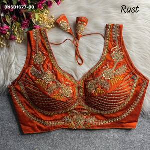 Beautiful Italian Silk Tricot Fusing with Thread-<b>Beads</b>-Heavy Zari-Sequence work Readymade Padded & Pan-Neck Blouse Woman Fashion - Product Image 4