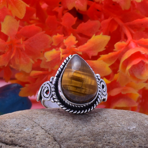Bague en pierre œil de tigre naturelle, argent sterling 925, bijou en pierre précieuse pour elle/lui - Product Image 1