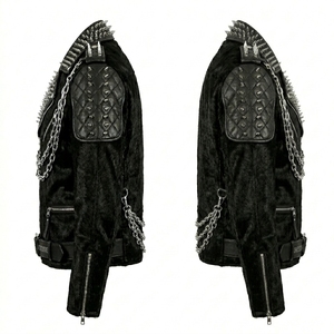 Veste en cuir pour homme personnalisée, style punk rock, cloutée, avec pointes, en cuir de vachette à poils, manteau moto en fourrure de vache, vente en gros, fabricant - Product Image 3