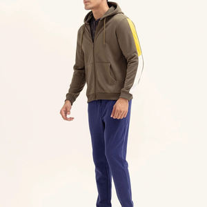 Sudadera con capucha de invierno para hombre, con cremallera completa, estilo casual urbano, bolsillos laterales, cordón ajustable personalizado, forro polar de alta calidad, 2 piezas - Product Image 4