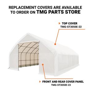 Tenda da stoccaggio a parete dritta resistente 30FT X 50FT con copertura in PE da 11 oz e porte scorrevoli TMG ST3050E - Product Image 3