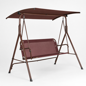 Outdoor Patio <b>Swing</b> Bench With Canopy Brown Metal <b>Frame</b> Maroon Seat Garden Porch Balcony Relaxing Furniture - Product Image 5