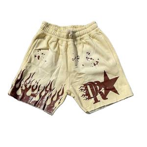 <b>Men's</b> Acid Wash Vintage Custom Design Fleece <b>Shorts</b> Heavy Cotton Puff Printed Distressed Rhinestone Styles Elastic Waist - Product Image 3