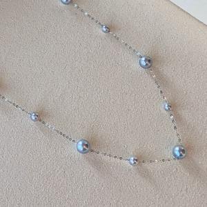 Collar de Plata de Ley 925 de Zhuji, Cadena de Perlas Aurora AK de 7-8 mm, Cielo Estrellado Sonriente, Plata de Ley 925 Natural, Perlas Aurora AK de 7-8 mm, Cielo Estrellado Sonriente - Product Image 3