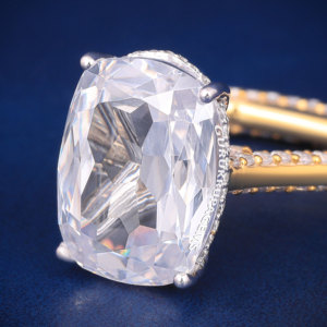 3 ct elongated <b>cushion</b> cut 925 silver gold plated moissanite diamond wedding engagement proposal ring <b>for</b> women - Product Image 2