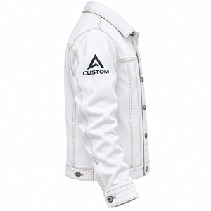 Veste en jean blanc en coton pour femme, style camionneur, boutonnée, col rabattu, respirante, manteau d'hiver, logo, chauffante, écologique - Product Image 3