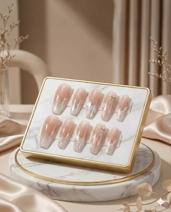 2026 En gros <span class=keywords><strong>Faux</strong></span> ongles à presser de luxe faits main personnalisés Marque privée Longs forme cercueil Nude <span class=keywords><strong>Marbre</strong></span> Paillettes Gel avec boîte - Product Image 2