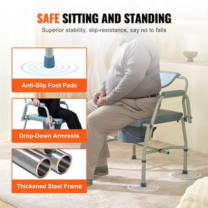 Sedia Comoda in Acciaio con Schienale Rimovibile, Braccioli Abbattibili, Altezza Regolabile a 5 Livelli, Secchio Rimovibile da 7L, Comoda da Comodino Facile da Usare - Product Image 3