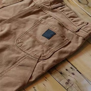 Vintage Washed 100%cotton Denim Cargo Shorts Custom logo Print Double Knee Raw Hem Jean Shorts Casual Baggy Fit Jorts for Men - Product Image 6