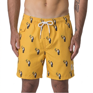New Arrival Men's <b>Knee</b> Length Beach Wear Shorts Pure Polyester Pocket Style Elastic shorts With Drawstrings At Cheap Price - Product Image 1