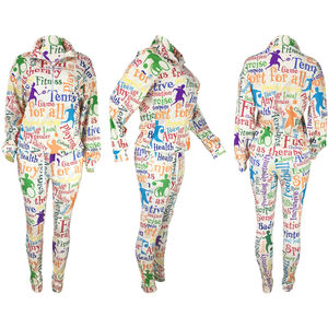 Ensemble de survêtement sportif imprimé pour femme, coupe droite, manches longues, à capuche, toutes saisons, coupe-vent, en polyester tricoté et élasthanne - Product Image 4