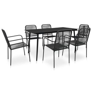 Juego de Comedor de Cuerda de Algodón Negra con Acero con Recubrimiento en Polvo y Vidrio Templado, Muebles de Patio - Product Image 1