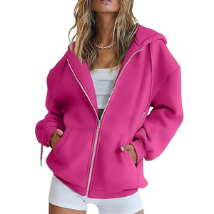 Top quality Women Oversized Hooded <b>Zipper</b> <b>Sweatshirt</b> Solid Color Fleece Drop-Shoulder Long Sleeve Autumn Casual Wear - Product Image 6
