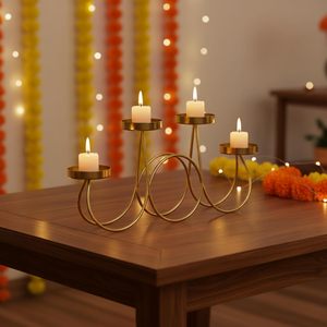 Support de bougie en métal doré à 4 bras, candélabre décoratif, centre de table pour table à manger, mariage, fête, décoration de la maison - Product Image 2