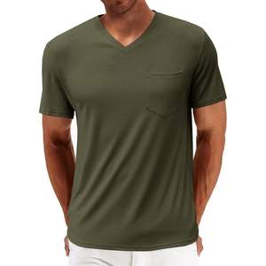 Tops informales de verano 2025 para hombre, camisetas básicas de manga corta con músculos, bolsillo, cuello en V, elástico acanalado, tela ligera de 280 gramos - Product Image 5