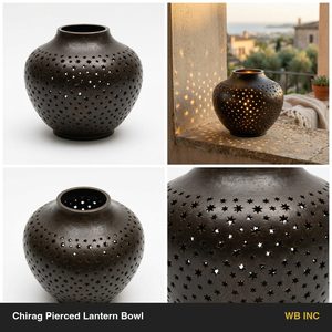 Cuenco Decorativo de Aluminio Hecho a Mano de 18 cm en Bronce Antiguo con Estrellas Perforadas y Linterna Chirag para Decoración del Hogar, Hoteles y Bodas - Product Image 5