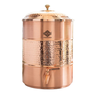 Distributeur d'eau artisanal en cuivre pur martelé avec support et robinet anti-fuite, grande capacité, stockage d'eau ayurvédique en cuivre, en promotion - Product Image 2