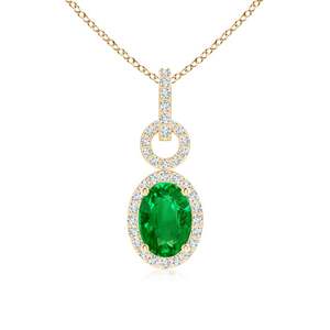 14k <b>Gold</b> Natural 7*5MM 0.66Ctw Oval Cut Green Emerald Gemstone Drop <b>Pendant</b> With 0.17Ct Diamond Halo Pave Diamond Luxury <b>Pendant</b> - Product Image 1