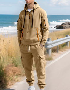 Nouvelle collection automne-hiver : Ensemble sweat à capuche zippé multipoches en polaire pour homme, style salopette transfrontalier - Product Image 2