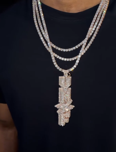 Colgante de Oro Macizo con Diamantes de Laboratorio, Diseño Micro Pavé Estilo Hip Hop Iced Out, Joyería para Uso Diario - Product Image 1