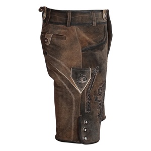 <b>Men's</b> <b>Brown</b> Leather Lederhosen With Embroidery Floral Pattern High Waist Casual <b>Shorts</b> Breathable Handmade Bavarian Style - Product Image 5